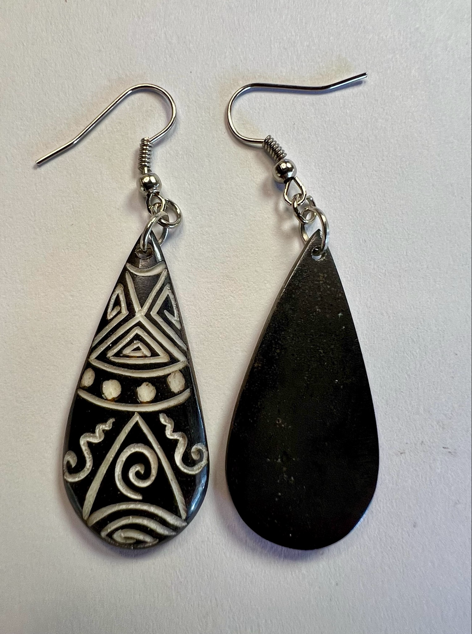 Bone Tribal Tear Drop Dangle Earrings