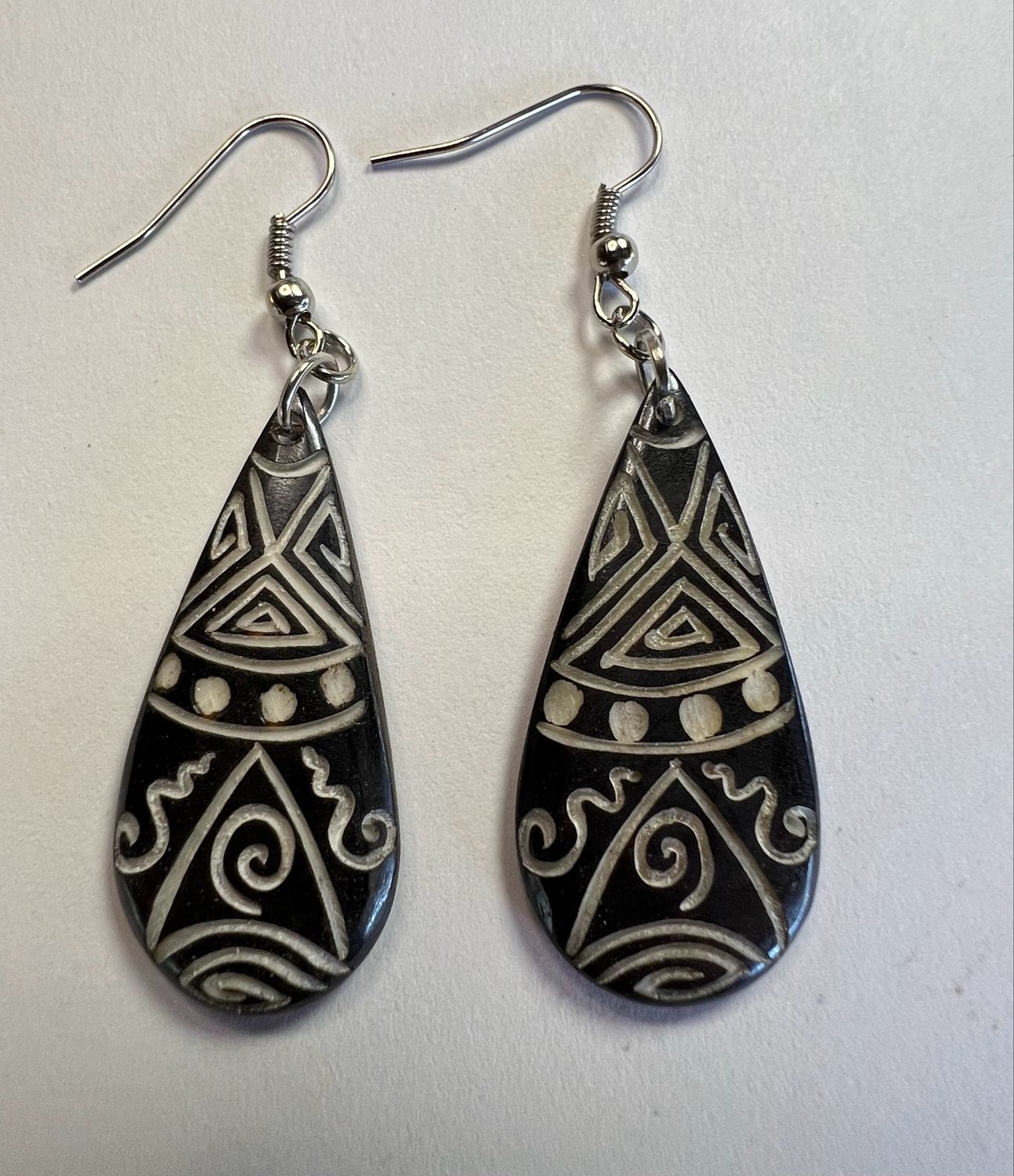 Bone Tribal Tear Drop Dangle Earrings