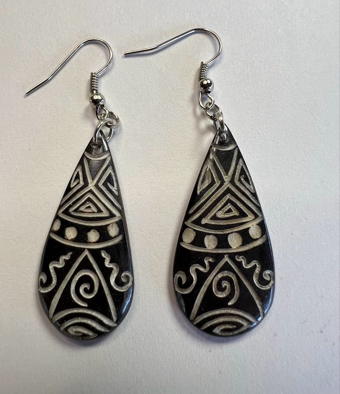 Bone Tribal Tear Drop Dangle Earrings