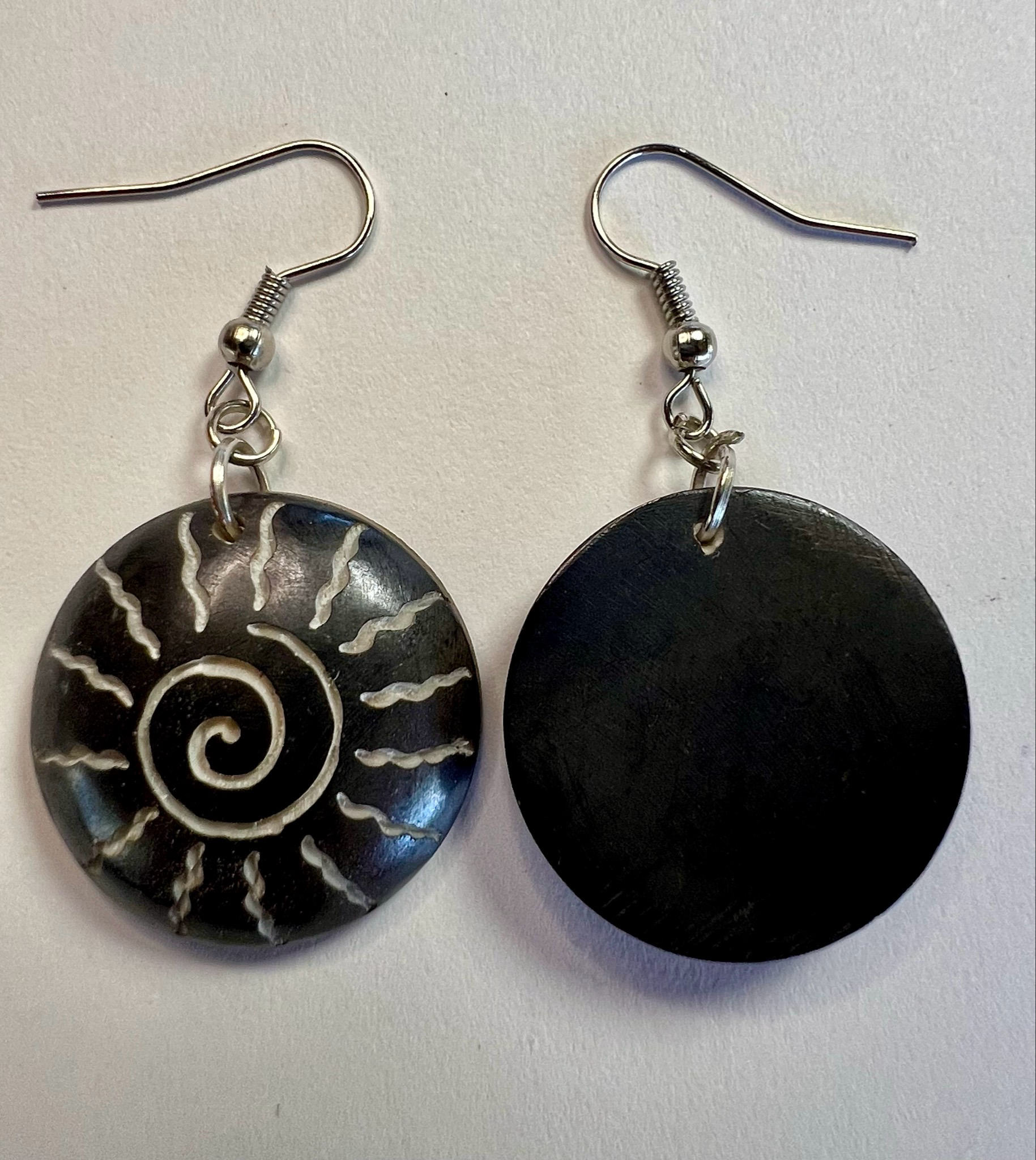 Bone Tribal Koru Round Hook Earrings