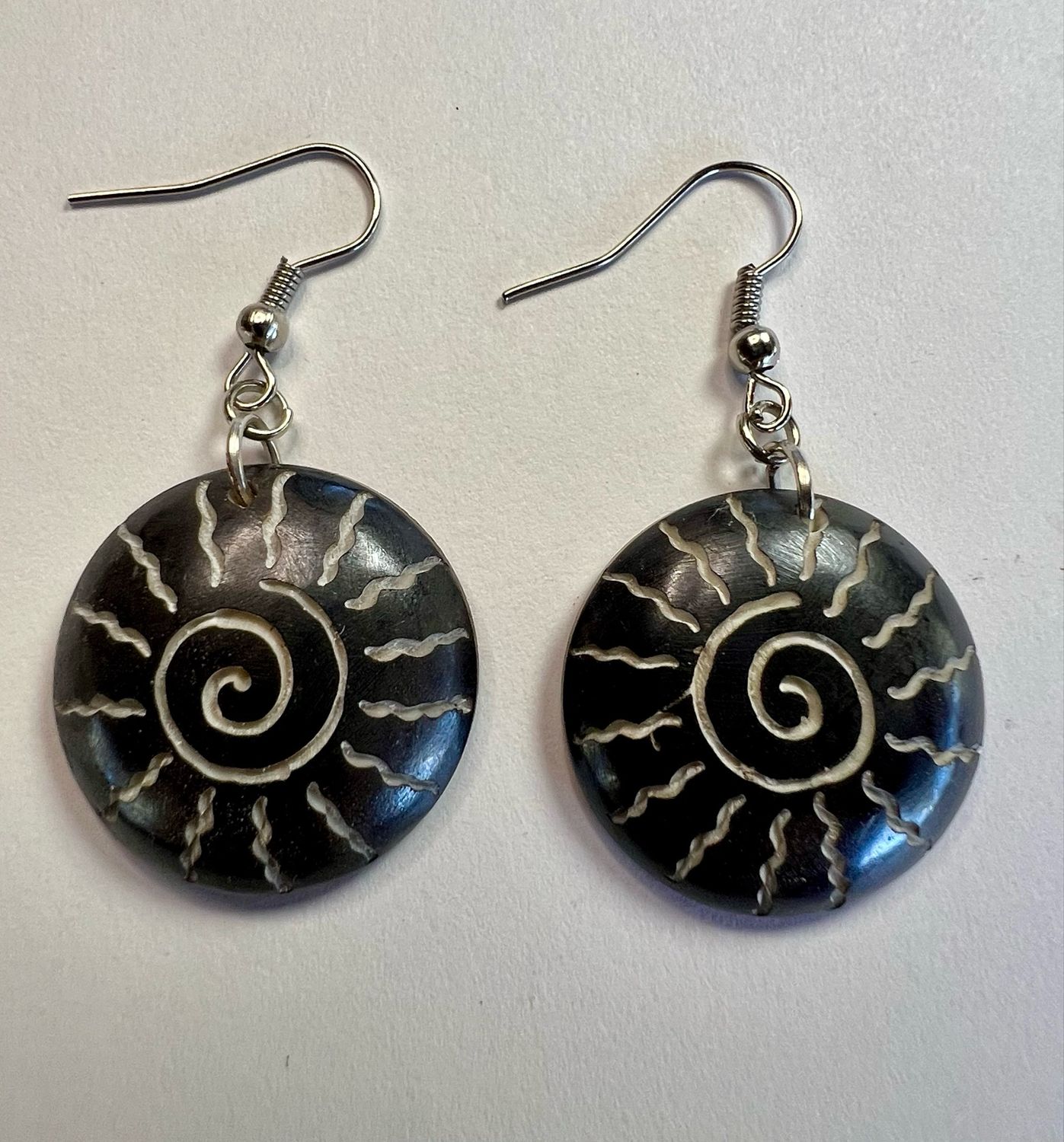 Bone Tribal Koru Round Hook Earrings