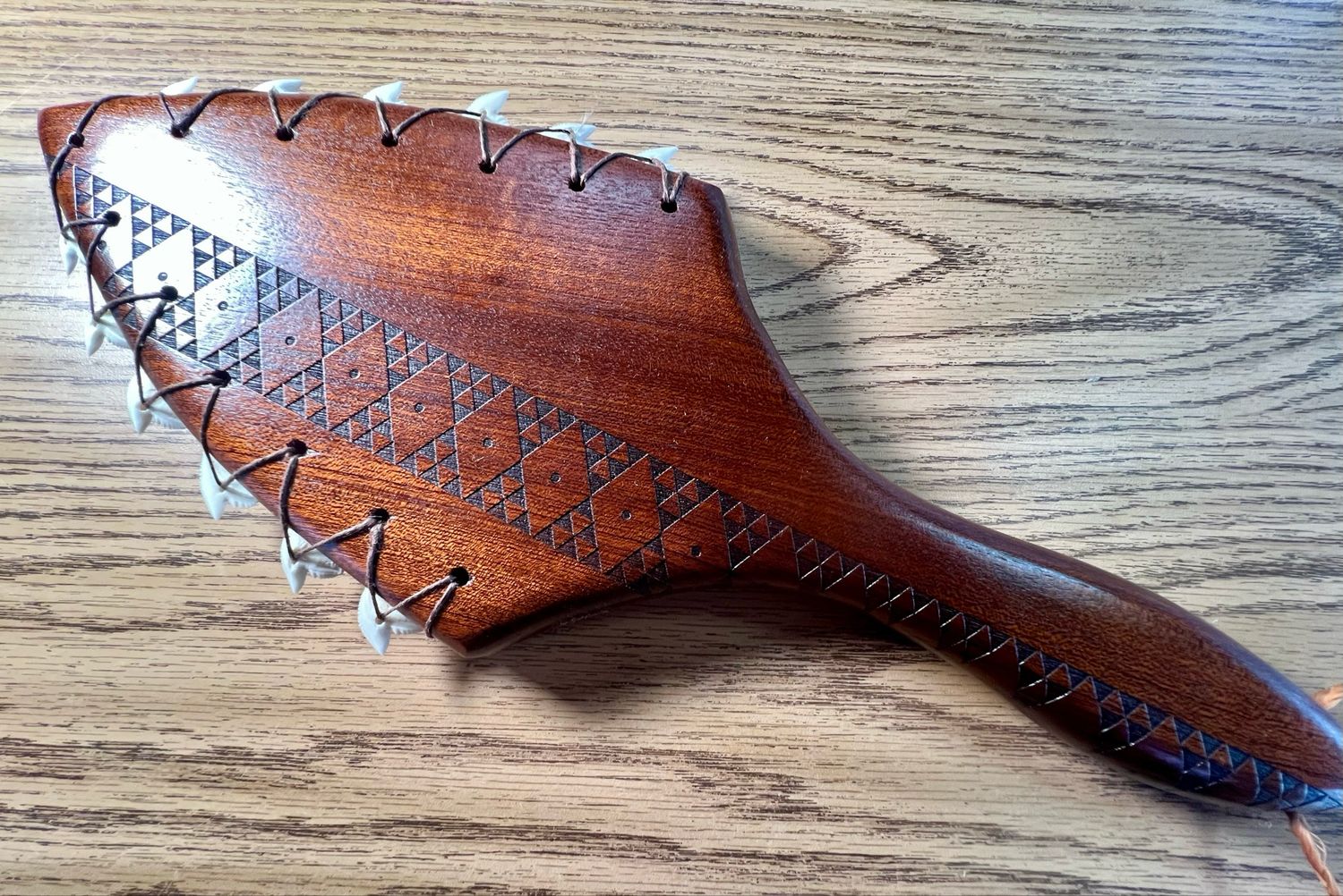 Hawaiian War Club "Lei O Mano" with Real Tiger Shark Teeth 15"