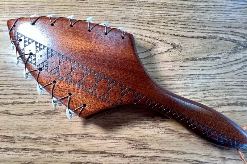 Hawaiian War Club "Lei O Mano" with Real Tiger Shark Teeth 15"