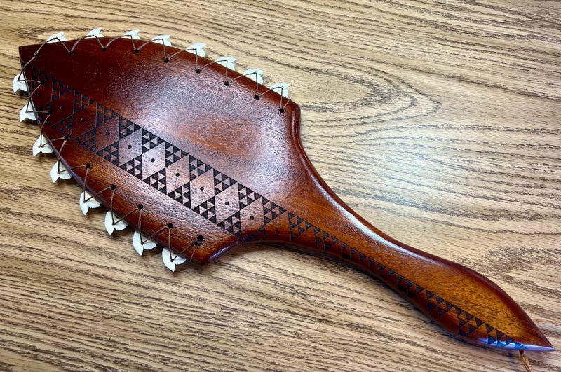 Hawaiian War Club "Lei O Mano" with Real Tiger Shark Teeth 20"