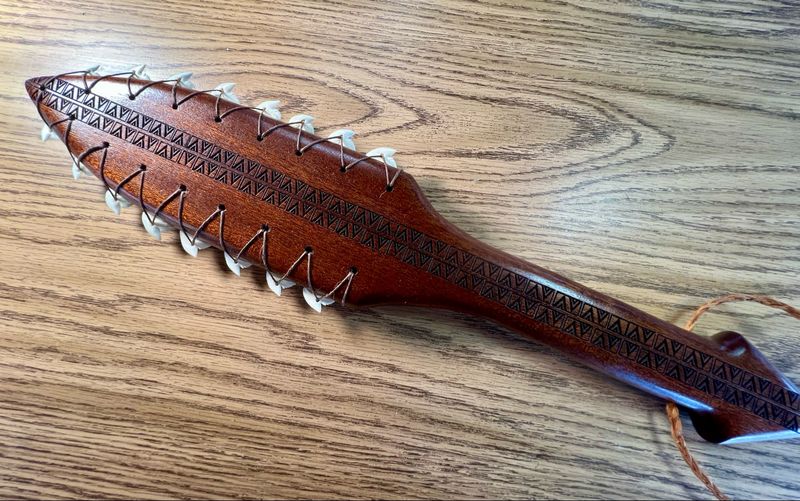 Hawaiian War Club "Lei O Mano" with Real Tiger Shark Teeth 20"
