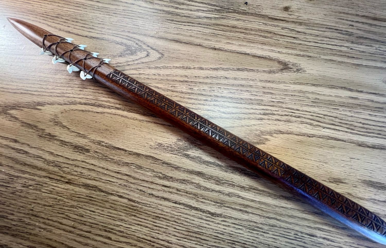 Hawaiian War Club Short Spear/Dagger with Real Tiger Shark Teeth 24"