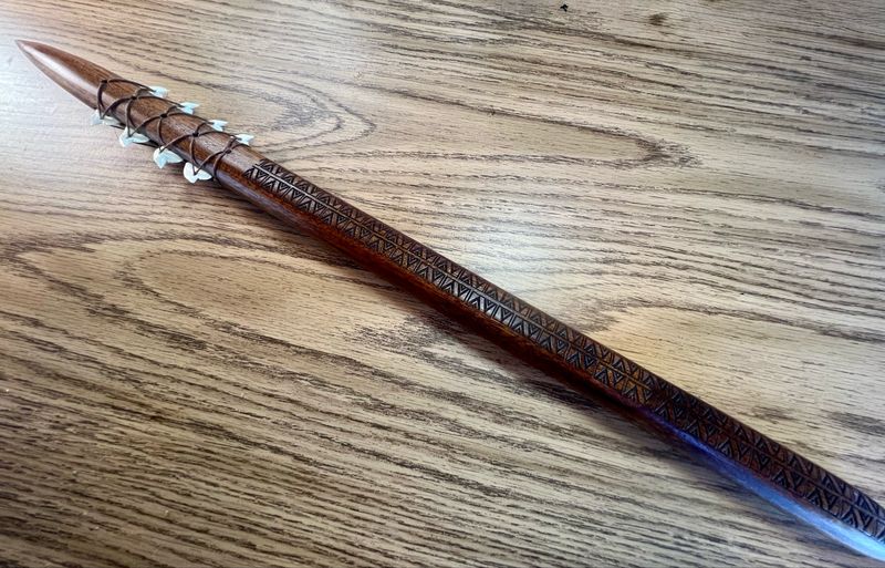 Hawaiian War Club Short Spear/Dagger with Real Tiger Shark Teeth 24 Hawaiian War Club Short Spear/Dagger with Real Tiger Shark Teeth 24"