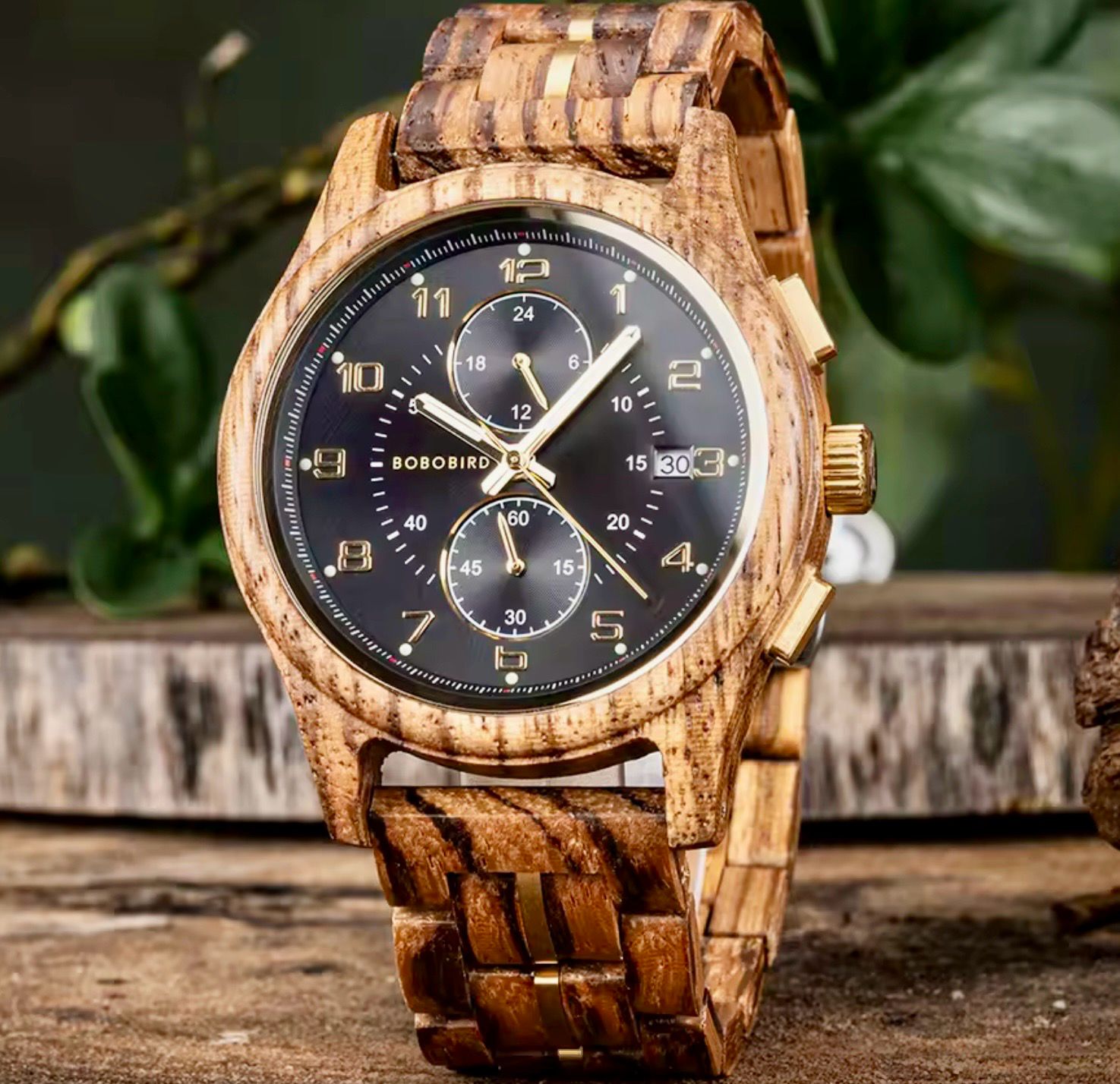 Luxury Wooden Watch for Men 3 Movement with Luminous Hands