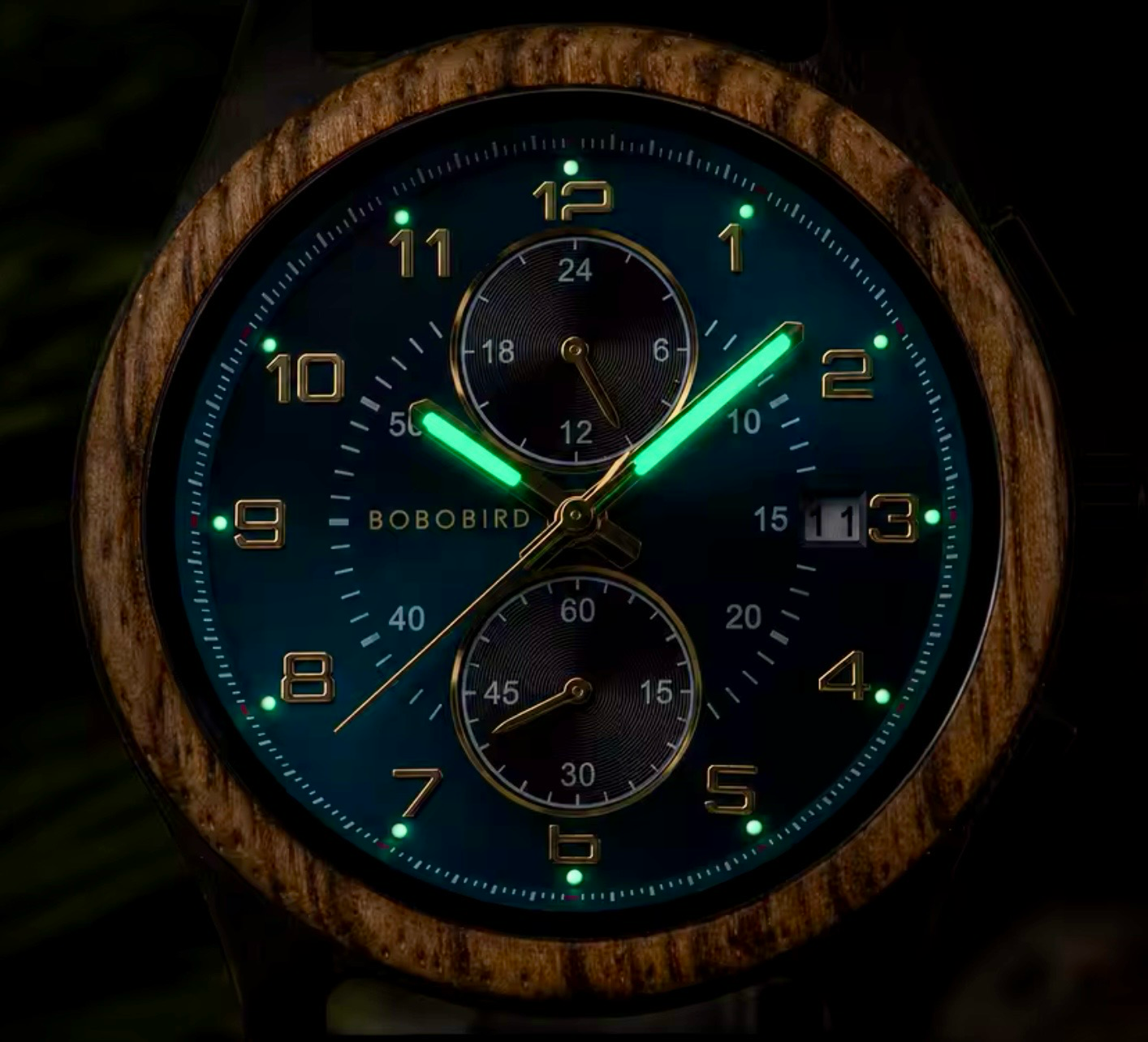 Luxury Wooden Watch for Men 3 Movement with Luminous Hands