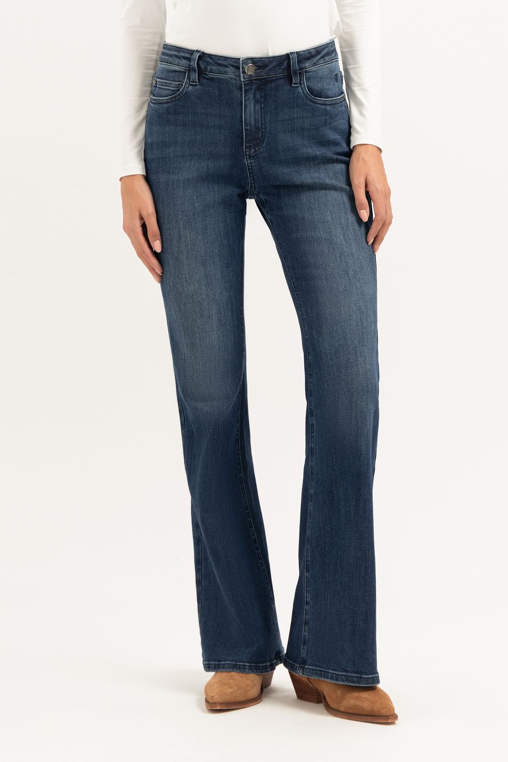 Florez-Flared denim blauw