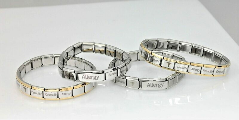 Elegant stretchy personalized medical bracelet, perfectly adapted to your wrist, comfortable and useful