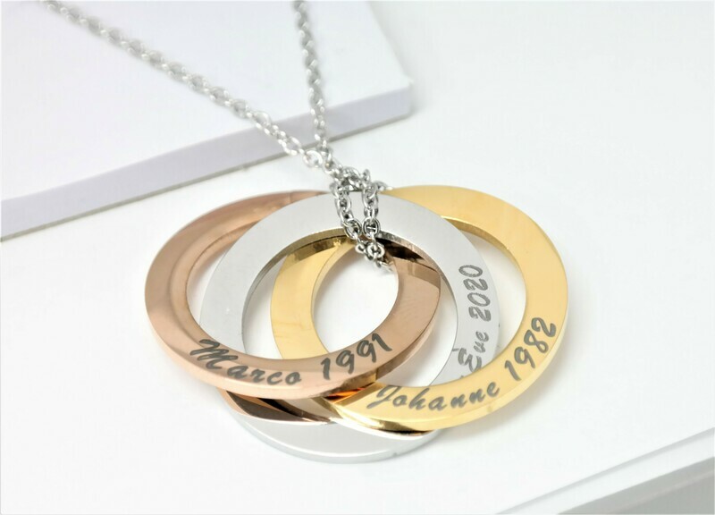 High quality personalized three-loops pendant in three intertwined colours