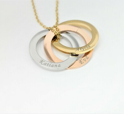 High quality personalized three-loops pendant in three intermigled colours