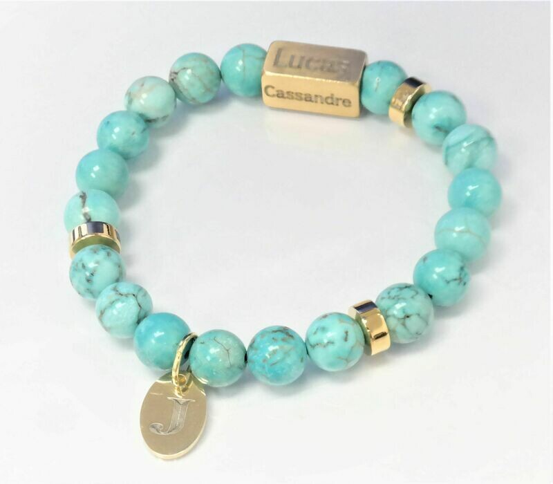 SEMI PRECIOUS TRENDY PERSONALIZED BRACELET WITH 8MM BEADS AND STAINLESS STEEL DIVIDERS