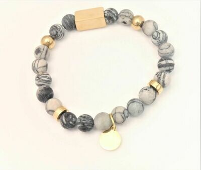 SEMI PRECIOUS TRENDY PERSONALIZED BRACELET WITH 8MM BEADS AND STAINLESS STEEL DIVIDERS