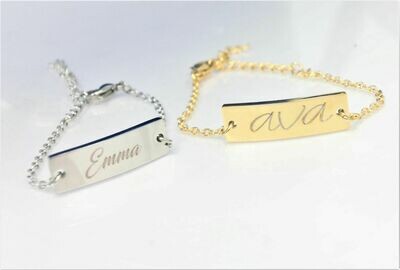 Hypo allergenic Stainless steel personalized Baby ID bracelet, available in gold and silver finish