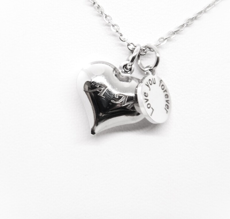 Personalized domed heart with engraved medal