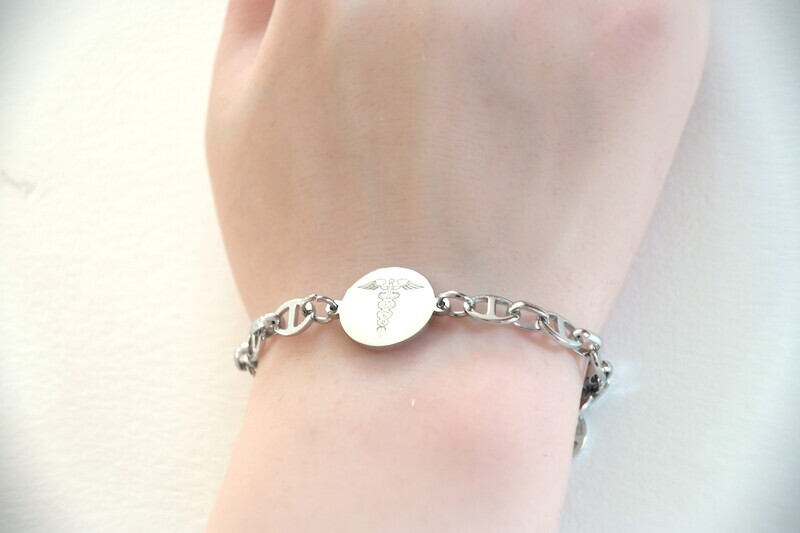 Trendy personalized mariner chain link medical bracelet, elegant and classic