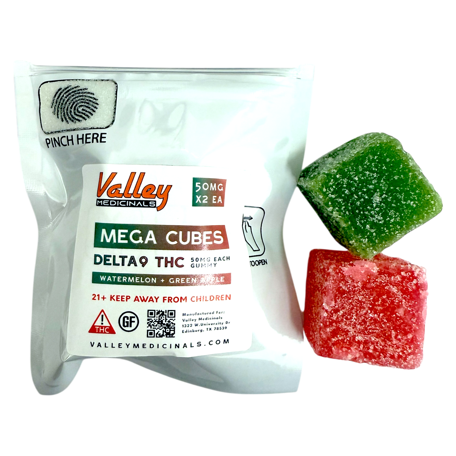 Valley Medicinal&#39;s Vegan THC D9 MEGA CUBES 100MG 2/PK