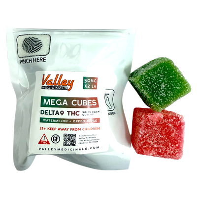 Valley Medicinal&#39;s Vegan THC D9 MEGA CUBES 100MG 2/PK