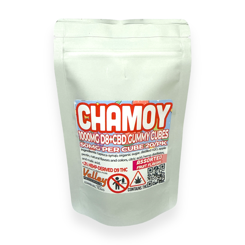 Valley Medicinal's Vegan Entourage Chamoy Gummy Cubes 50MG 20/PK Valley Medicinal's Vegan Entourage Chamoy Gummy Cubes 50MG 20/PK
