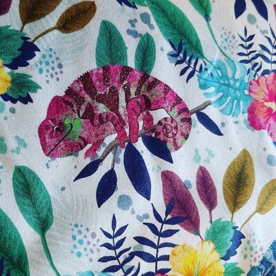 Jersey, Motiv Blumen und Chameleon, 10cm