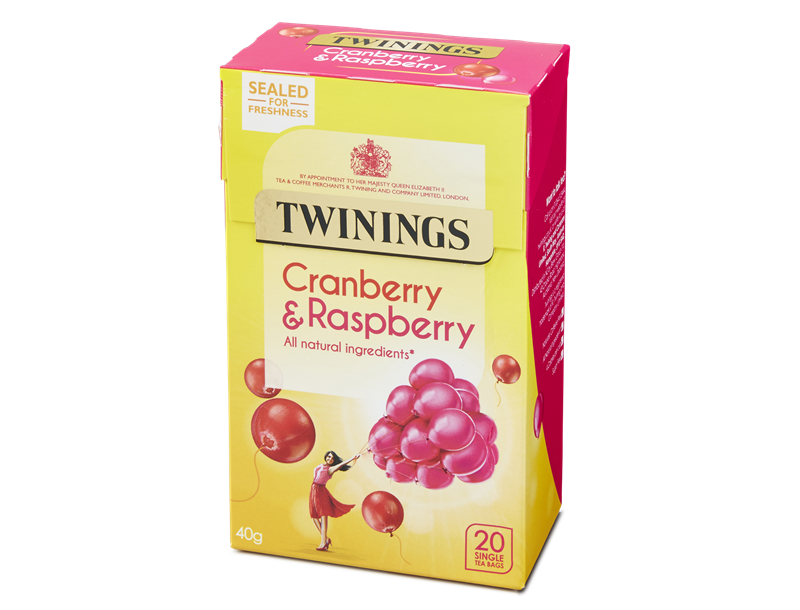 Twinings Cranberry & Raspberry Tea Bags 40g | Imported from UK | Naturally Caffeine-Free Fruity Tea