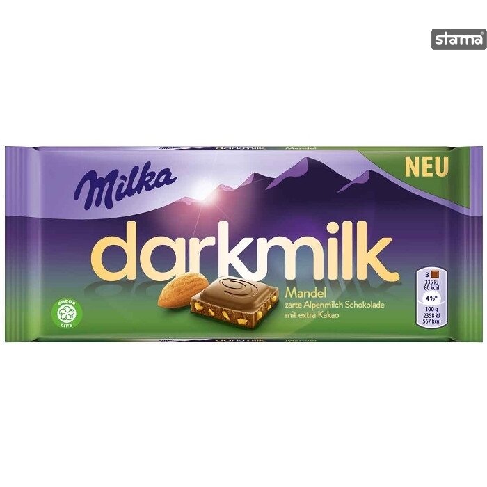 Milka Dark Milk Almond Chocolate, 85 G