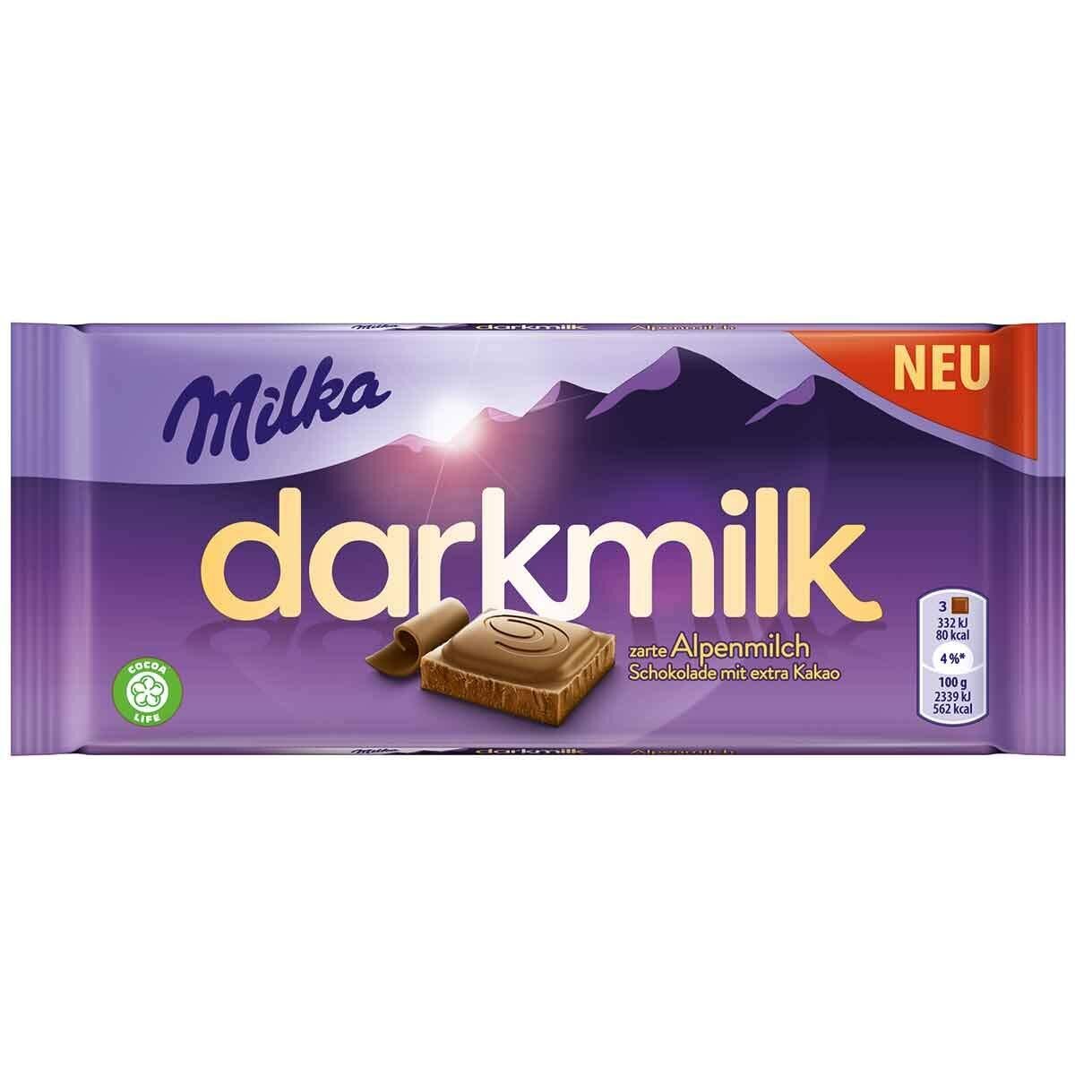 Milka Dark Milk Alpenmilk Chocolate With Extra Cocoa Chocolate Bar , 85G