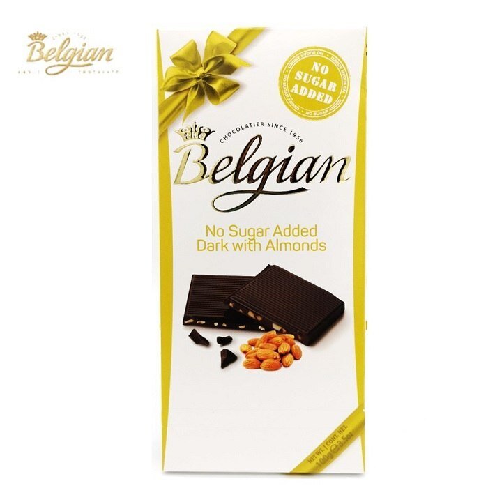 Belgian Dark With Almonds (No Added Sugar) Chocolate Bar - 100G | Melt-free Packing
