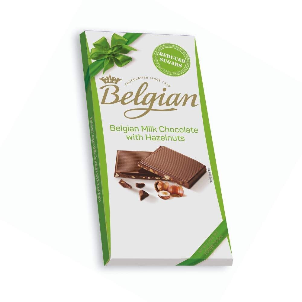Belgian (No Added Sugar) Milk With Hazelnut Chocolate Bar - 100G | Melt-Proof Packing