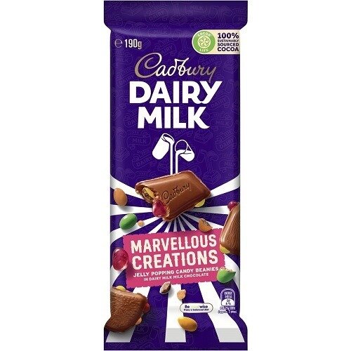 Cadbury Dairy Milk Marvellous Creations With Jelly Poping Candy Beanies Covered In Delicious Milk Chocolate 190g (Imported) | Free Delivery | Same-Day Dispatch | Original - Made in Tasmania