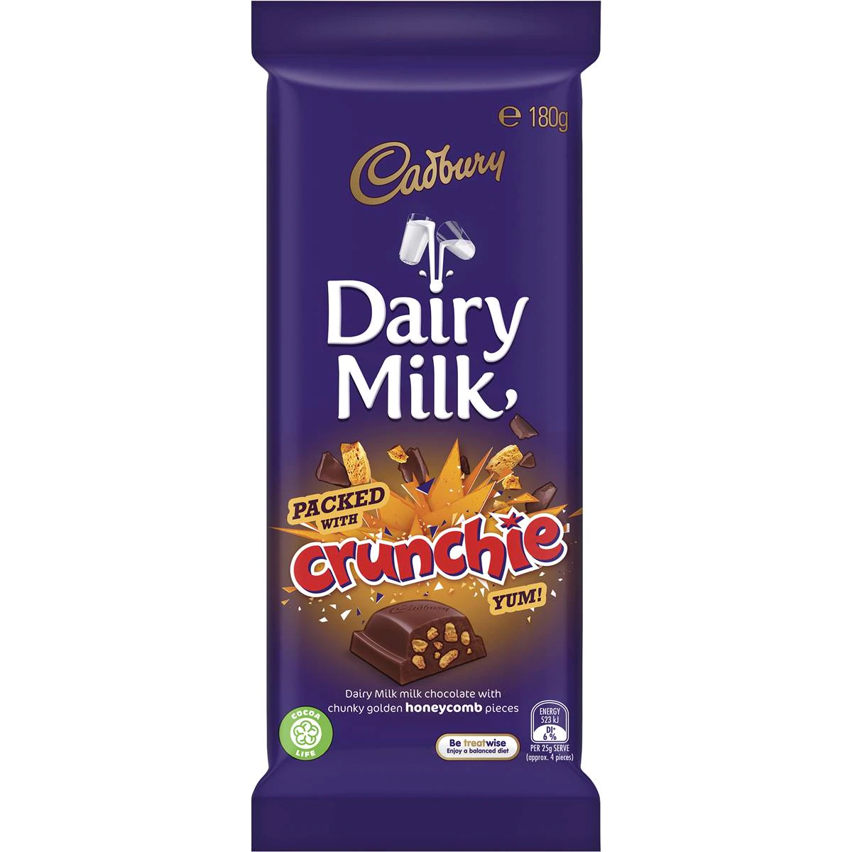 Cadbury Dairy Milk Crunchie Chocolate Bar 180G | Imported | Made in Tasmania | Melt-Proof Packaging