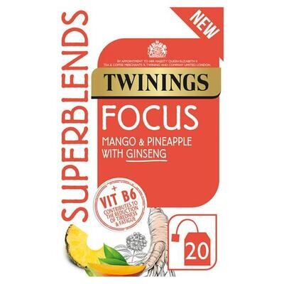 Twinings Superblends - Focus  MANGO & PINEAPPLE
WITH GINSENG Tea Bags 40g | Imported from UK