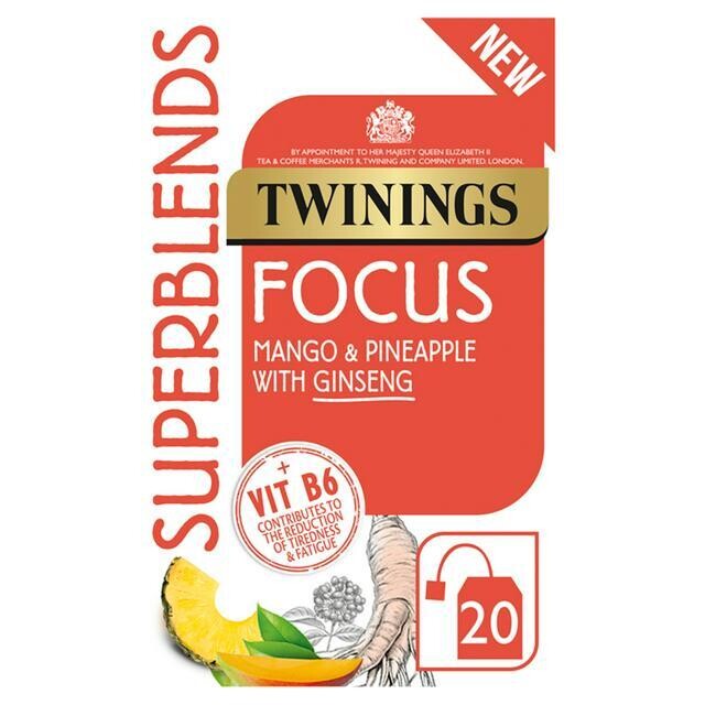 Twinings Superblends - Focus  MANGO &amp; PINEAPPLE
WITH GINSENG Tea Bags 40g | Imported from UK