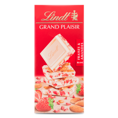 Lindt Grand Plaisir White Chocolate with Strawberries &amp; Almonds (150g Imported Gift Bar)