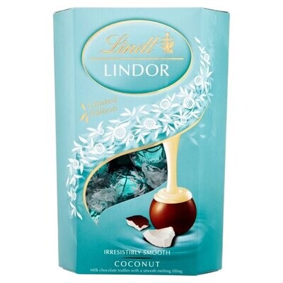 Lindt Lindor - Coconut Milk Chocolate Truffles - 200 Grams | Melt-proof packing | Free Delivery | Same-Day Dispatch | Swiss made Luxury Chocolate | Dispatch within 24 hr