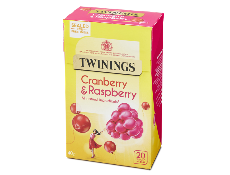 Twinings Cranberry &amp; Raspberry Tea Bags 40g | Imported from UK | Naturally Caffeine-Free Fruity Tea