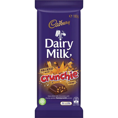 Cadbury Dairy Milk Crunchie Chocolate Bar 180G | Imported | Made in Tasmania | Melt-Proof Packaging