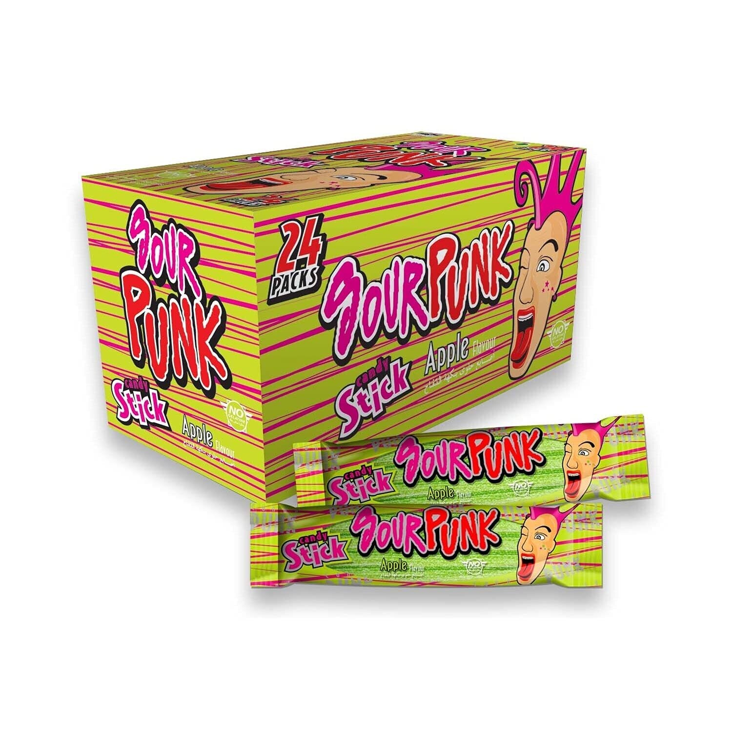 Sour Punk Candy Sticks in Apple Flavor - Pack of 24 ( 40g each), Sweet & Sour Chewy Apple Candy || Party Treats Pack || Share with Friends and Family
