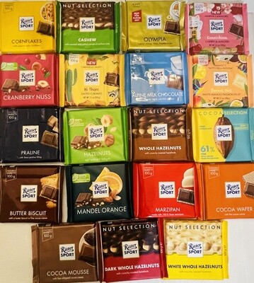 Ritter Sport Assorted Chocolate (Germany) - Discover 19 Flavor Delights (190g)