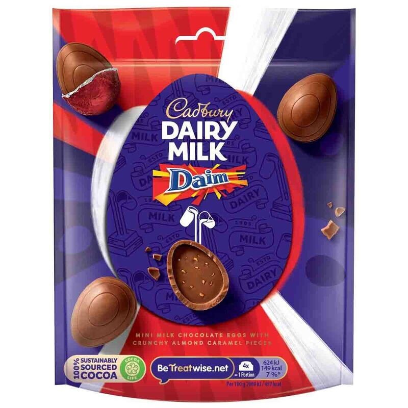 Cadbury Dairy Milk Daim Mini Milk Chocolate Eggs With Crunchy Almond Caramel Pieces 77g (Imported)
