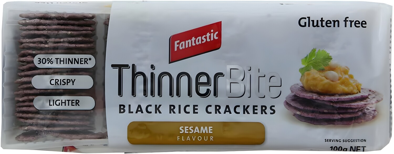 Fantastic Thinner Bite Sesame - Black Rice Crackers, Crispy, Lighter, Gluten Free, 100 g | Imported | Same-Day Dispatch