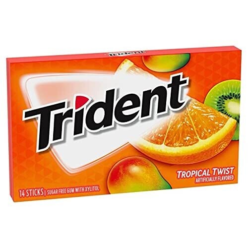 Trident Tropical Twist Sugar Free Chewing Gum, 14 Sticks, 28 g | Vegetarian| Imported