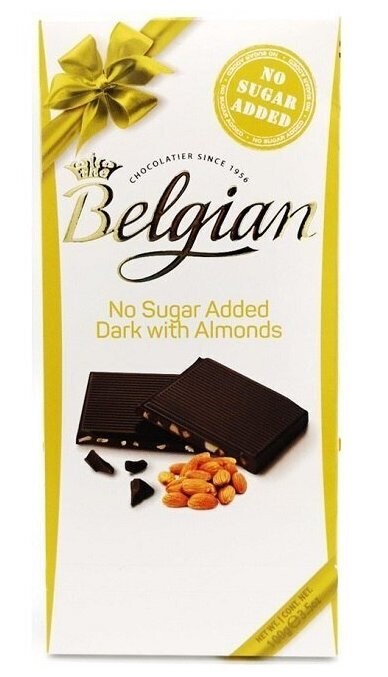 Belgian Dark With Almonds (No Added Sugar) Chocolate Bar - 100G | Melt-free Packing