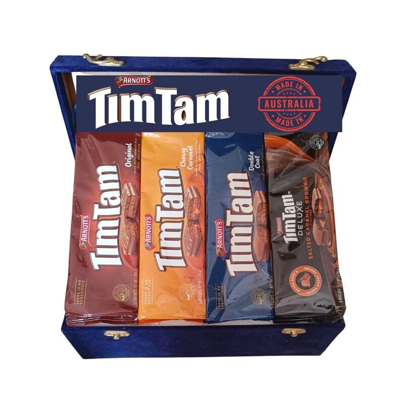 Arnott&#39;s Tim Tam Original Cookies Gift Set - Authentic Australian Chocolate Cookies Assortment - 4 Pack with Original, Double Coat, Deluxe Caramel, and Chewy- Perfect Cookies Package for Snack Lovers