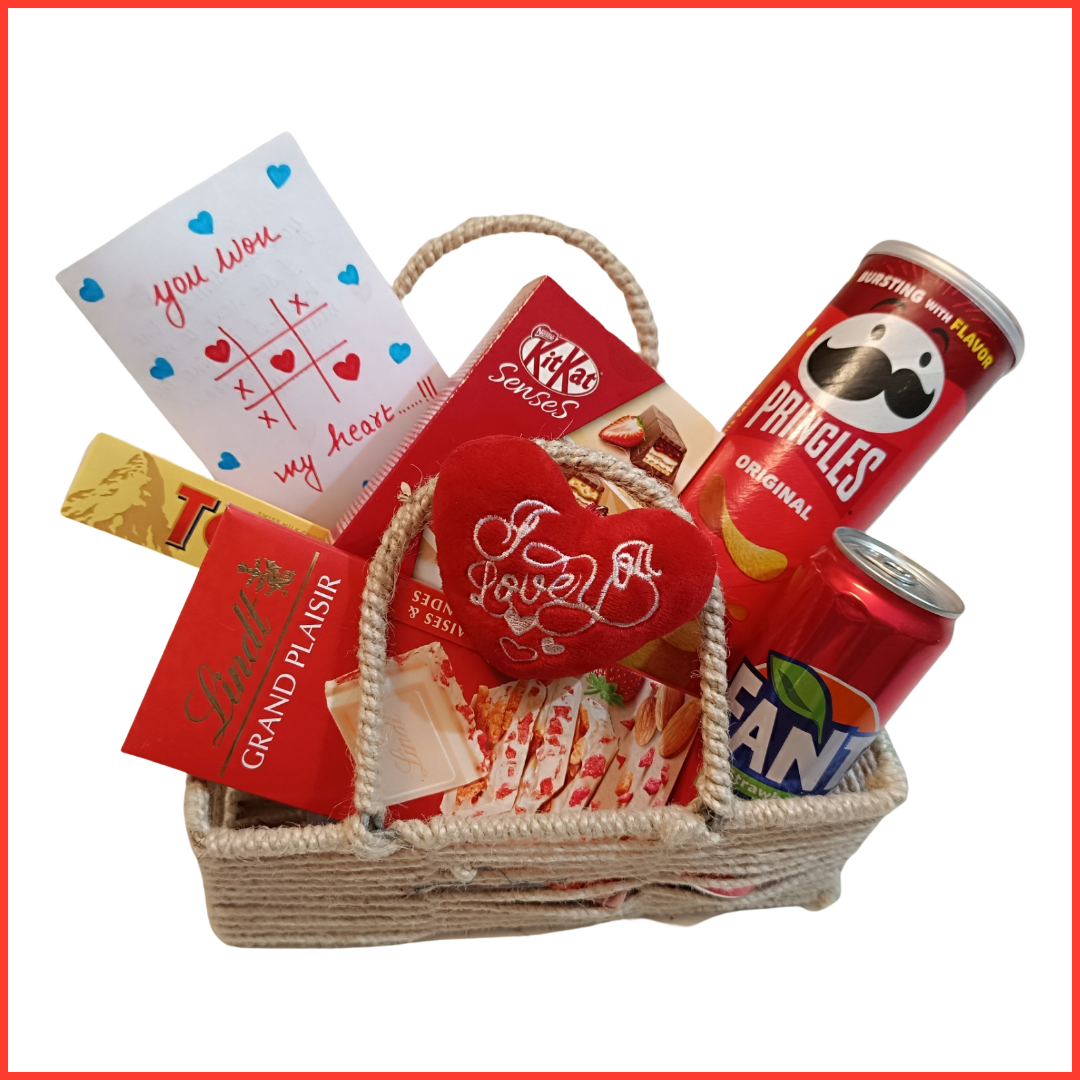 Sweetheart's Delight: Valentine’s Day Gourmet Hamper with handmade card | Imported Chocolates and Snacks