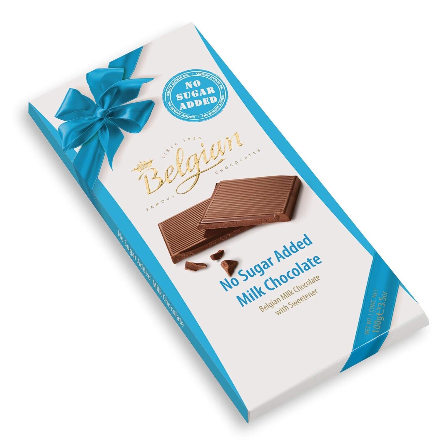 The Belgian No Sugar Added Milk Chocolate Bar, 100g | Imported from Belgium