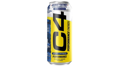 C4 Energy Carbonated Zero Sugar Energy Drink, Pre Workout Drink + Beta Alanine, Mango Foxtrot | Imported from UK