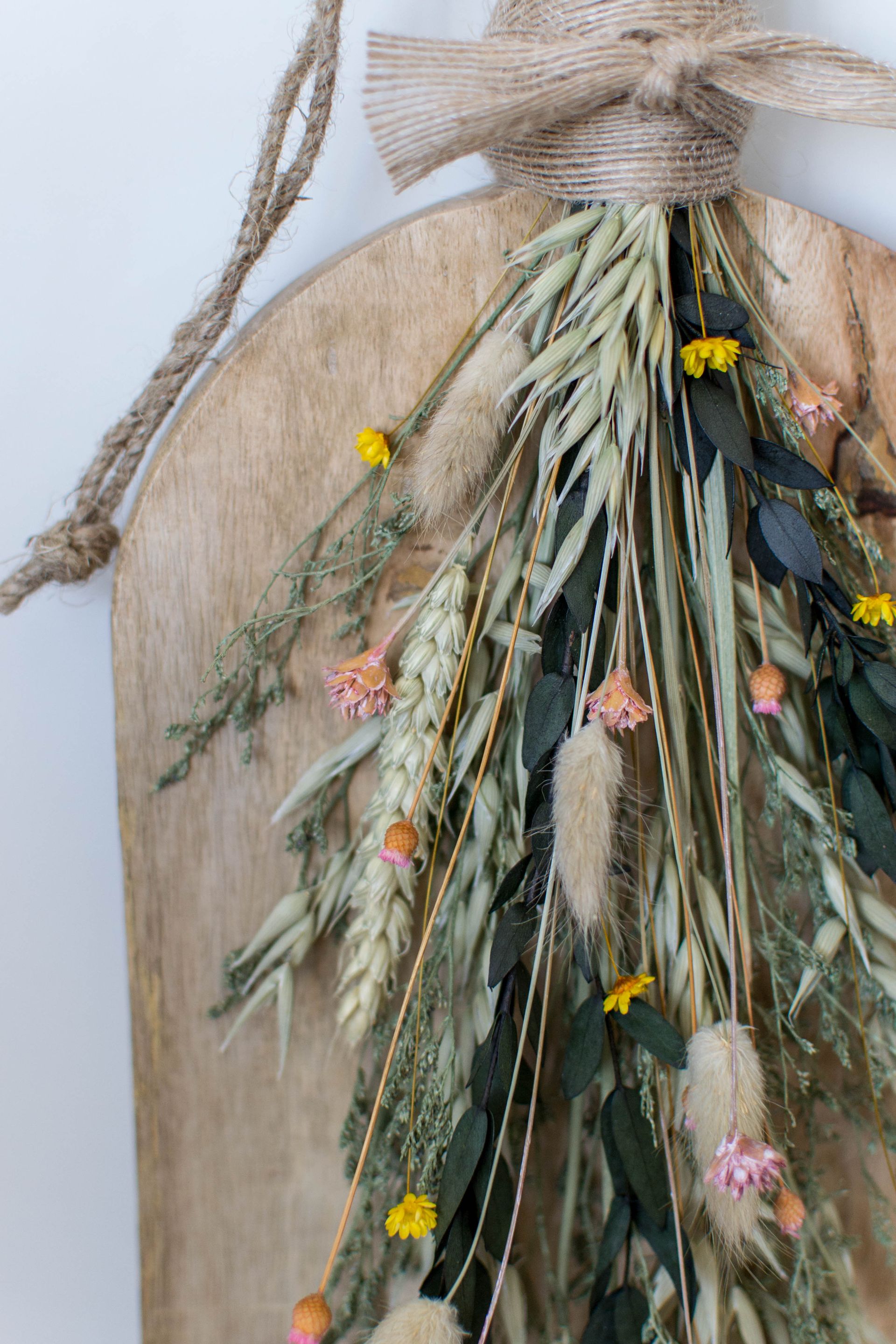 Droogbloemplankje groen/eucalyptus/roos/geel/beige